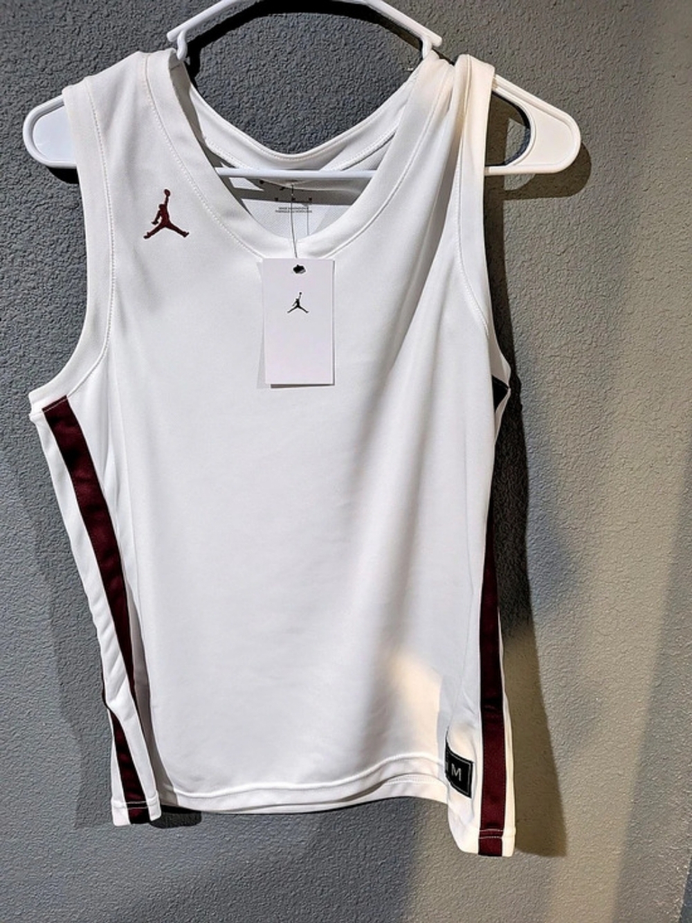Jordan Basketball Jersey Tank in White & Burgundy